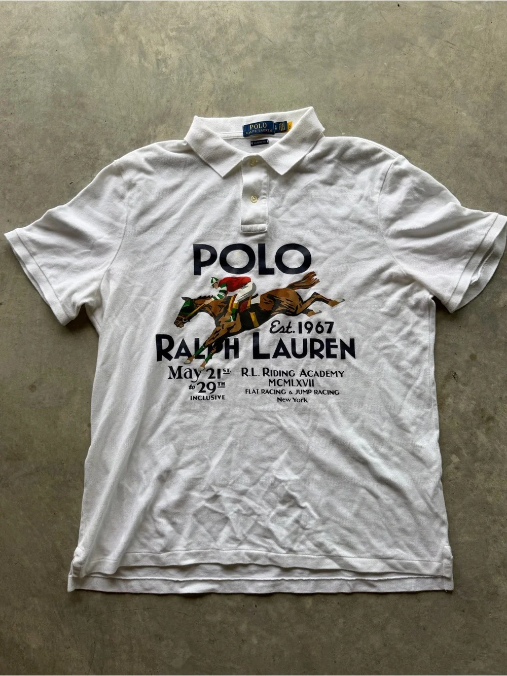 Polo Ralph Lauren Shirt Mens Large White NY Graphic Equestrian Riding Academy